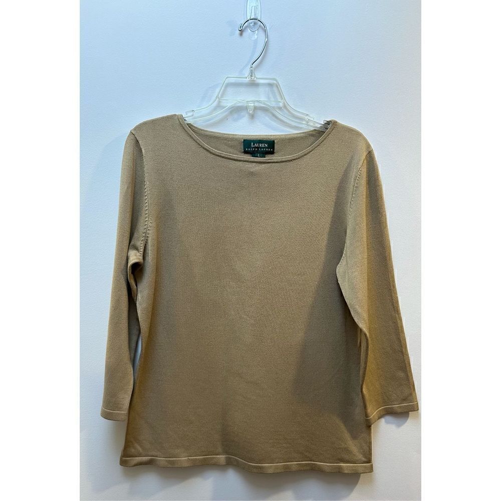 Lauren Ralph Lauren women’s tan silk 3/4 sleeve sweater size Large #28-0713